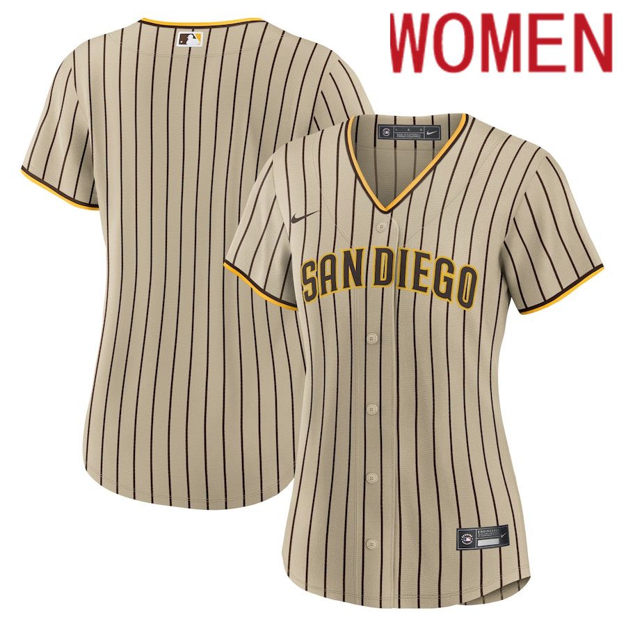 Women San Diego Padres Blank Nike Tan Alternate Replica Team MLB Jersey->->